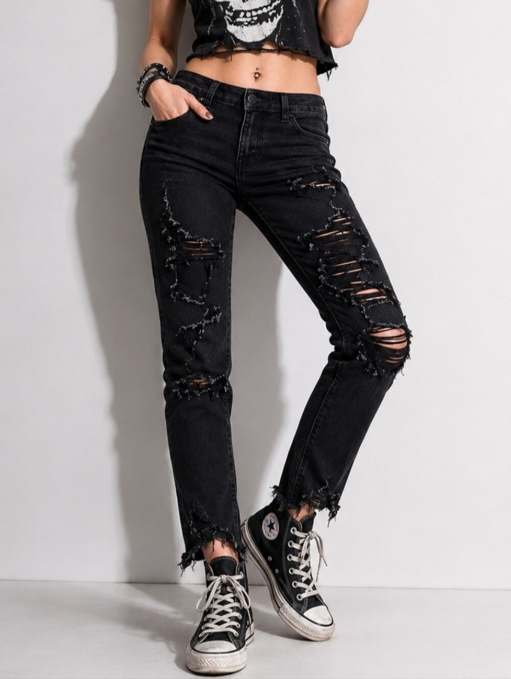 NWT American Eagle black stretchy high rise distressed jeggings grunge size 10 S
